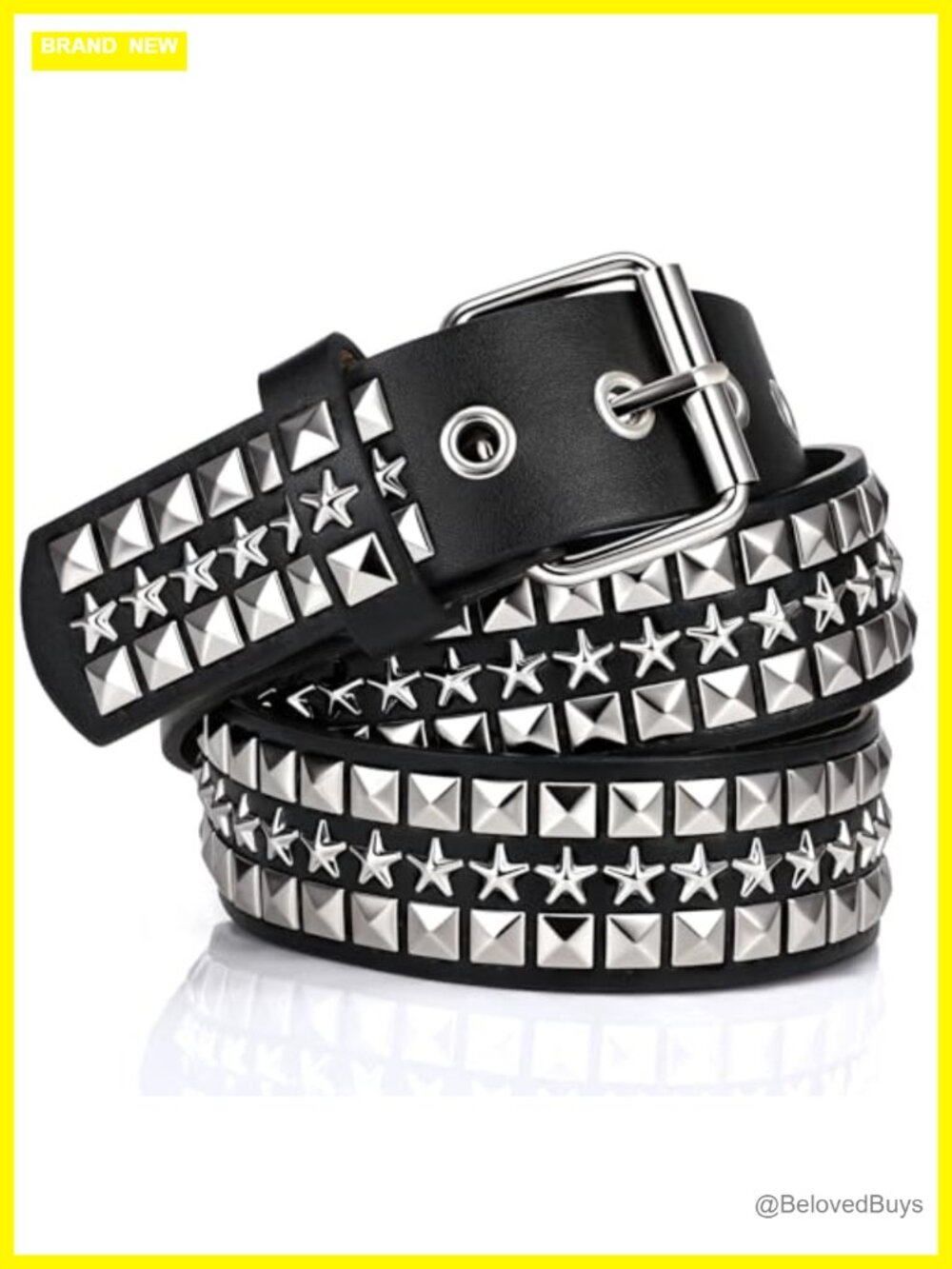 Black Studded Punk Belt with Silver Grommets for Men Women, Faux Leather